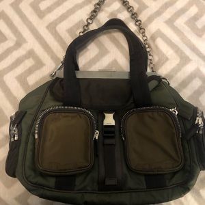 Army Green Nylon Prada Bag with Chain Strap